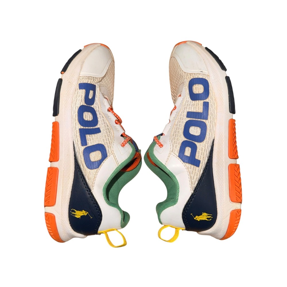 Polo Ralph Lauren Racer Sneakers Kids 1 Pre-Owned Shoes White Navy Orange Mesh